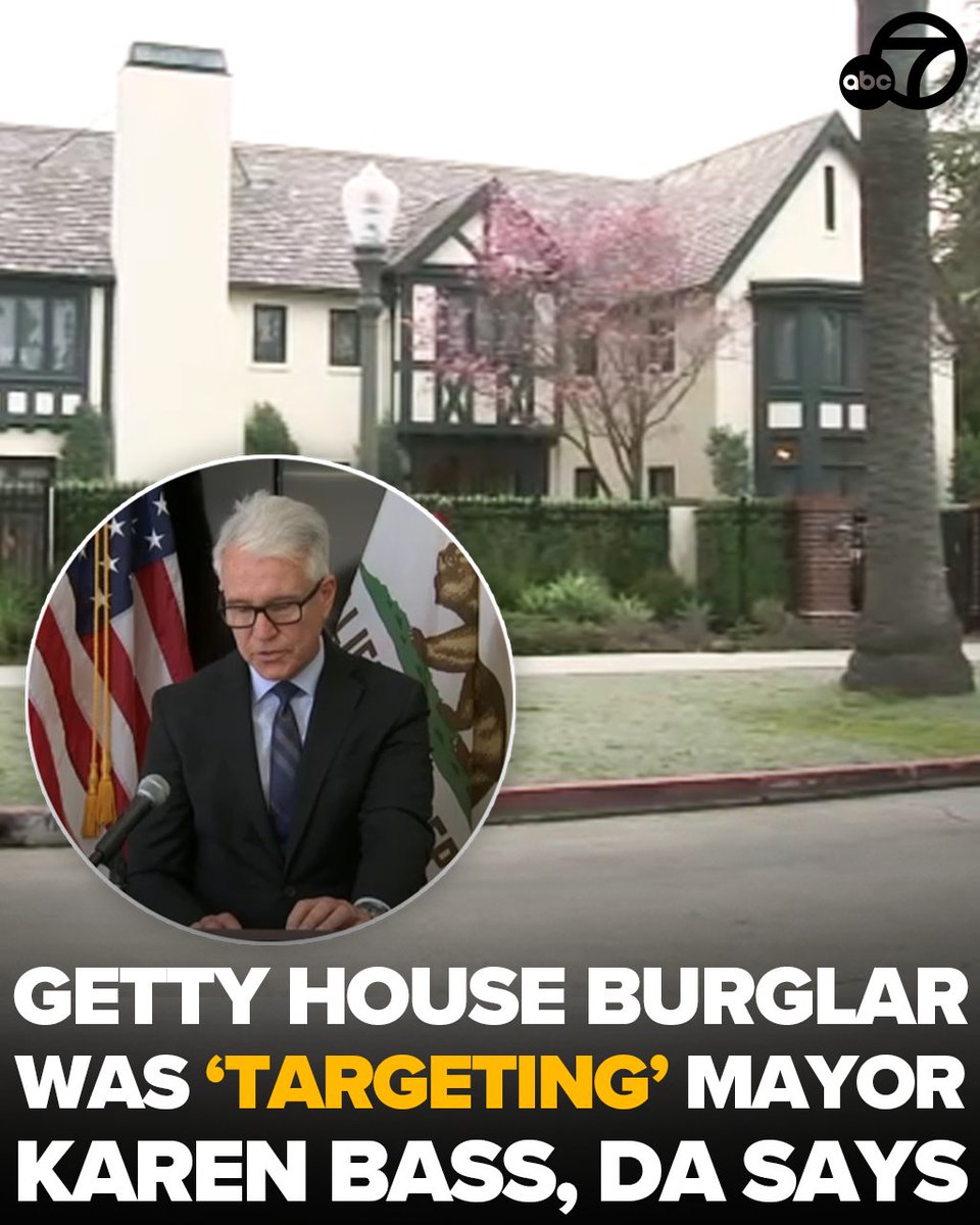 #BREAKING: The intruder who broke in to Getty House knew it was the home of Mayor Karen Bass and was 'targeting' her, District Attorney George Gascón said. abc7.la/4dd2KEc