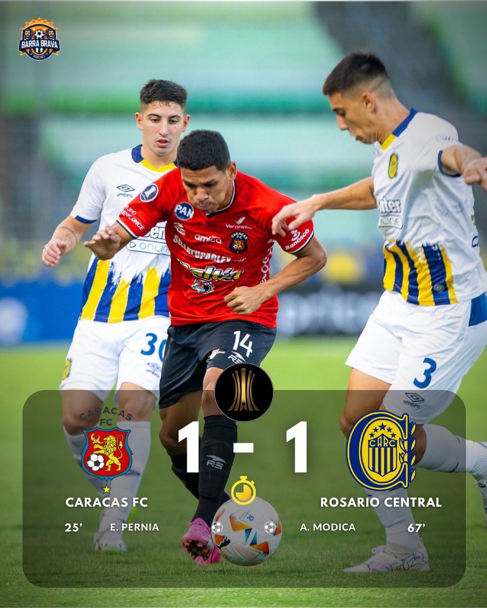 BarraBravaX's tweet photo. ⚔️• Caracas logra sumar su primer punto en Libertadores 

El equipo avileño se encontraba en ventaja hasta el minuto 67’ en que Rosario Central lograría el empate.

#CopaLibertadores #Libertadores #CaracasFc #RosarioCentral https://t.co/w6X9JHuS0E