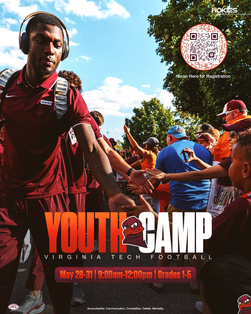 Calling all future Hokies🦃 Registration is live for our Youth Camp! Sign your kids up today, more details can be found at the link below! 🔗 vthoki.es/XFqQZ #ThisIsHome