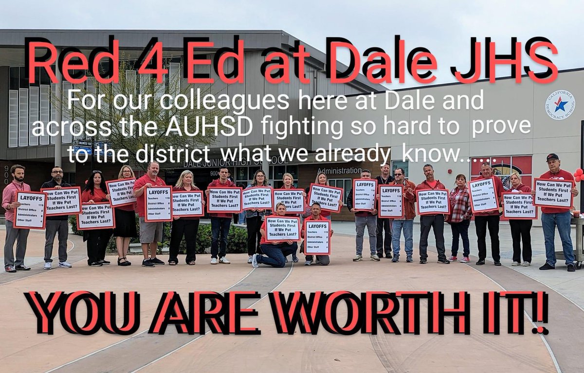 Dale JHS teachers wore their #RedForEd today in support of the ASTA members who continue to fight to prove their worth to the District. #WeAreASTA #WeAreCTA #PutStudentsFirst #NoTeachersNoFuture #CommunitySchools