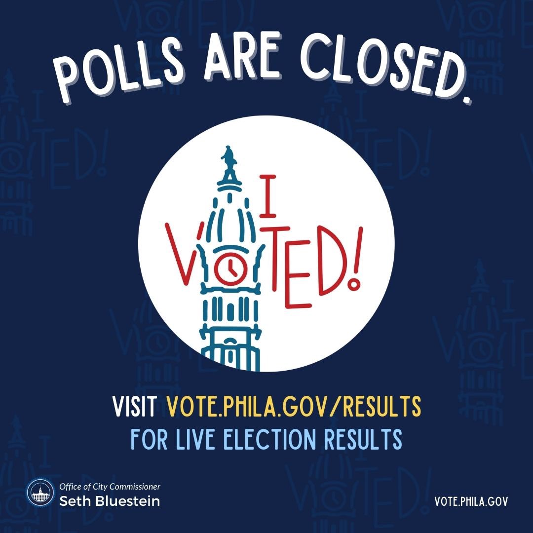 Polls are closed! Thank you, Philly. Credit to all the poll workers, board of election staff, and law enforcement for ensuring the 2024 Primary ran smoothly. Visit vote.phila.gov/results for live election results. #PhillyVotes
