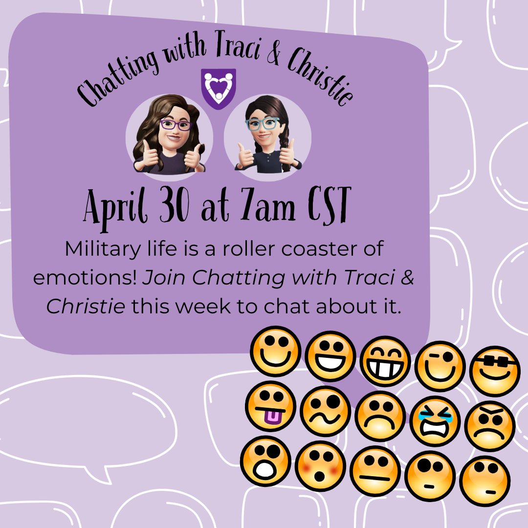 Chatting with Traci & Christie will be back on April 30th to talk about how military life is a roller coaster of emotions! This free, live chat is open to all military spouses. Join us in the HUB → militaryspouseadvocacynetwork.org/mentorship-hub #MilitaryLife #MSANHUB #MilitarySpouse