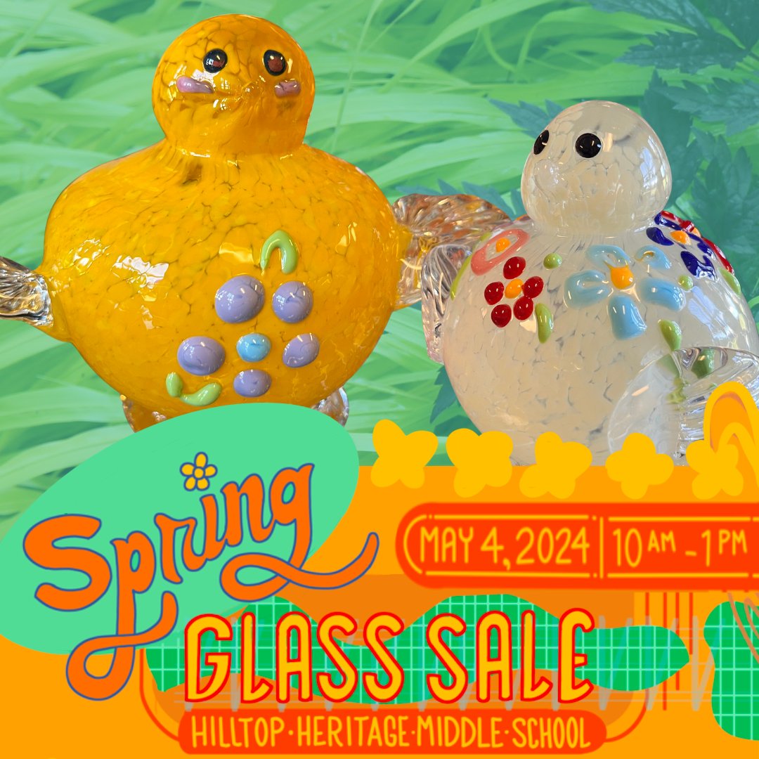 HILLTOP ARTISTS SPRING GLASS SALE SATURDAY MAY 4, 2024 | 10 AM – 1 PM We’re less than 2 weeks away from our spring glass sale! Dive into a world of whimsy with NEW spring products crafted by our talented students and alumni! 🐦🌿 RSVP today!—hilltopartists.org/events/2024-sp…