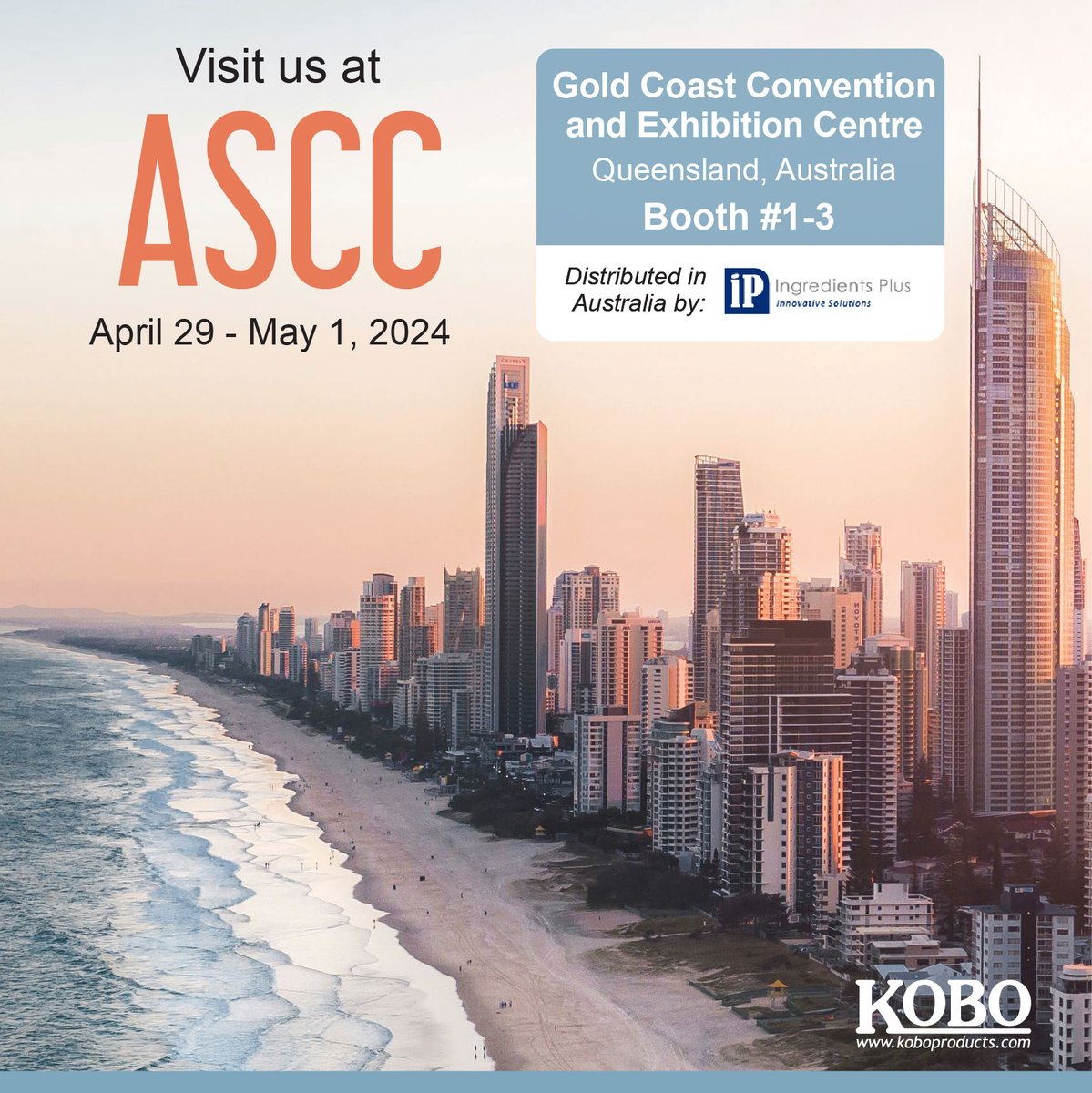 Headed to ASCC in the Gold Coast next week? Swing by booths 1-3 for a first look at our latest products and formulas! We can't wait to see you there. 🌞 

#ASCC2024 #ASCC #KoboProductsInc #KoboProducts #Kobo #Cosmetics #CosmeticSupplier #Beauty #Makeup #CosmeticRawMaterials