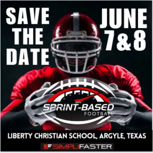 Excited to be hosting the Sprint Based FB clinic at Liberty in June! Mark your calendars TX coaches you won’t want to miss this!