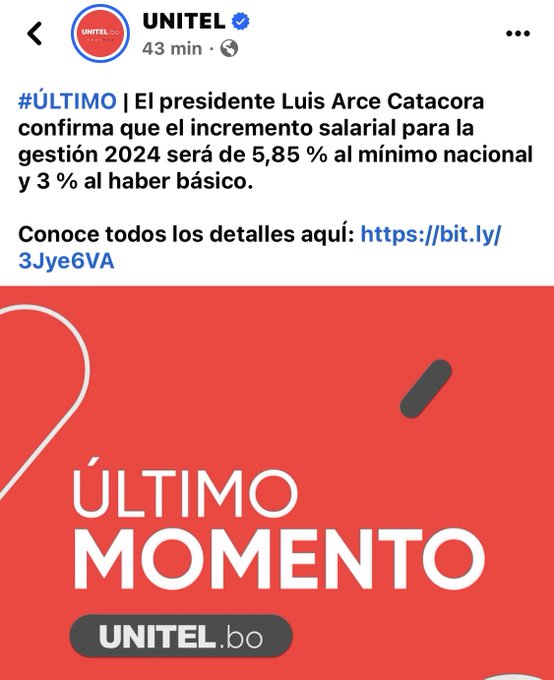 @MonicaAparicioA @TedRivers @MarZel65 @NormaPierola @ErwinBazanG @AsuntoCentral @infobae @QueNoMePierdaBo @luisanayars @CabildeoDigital @LucamperoBol @HenryMonteroSCZ @areyes316 @tufisaravia @RodrigoPeroG INCREMENTO SALARIAL ➤5.85% al mínimo ➤3% al básico ➤89% de los bolivianos informales ➤0% de incremento a sus ingresos Afectando al sector privado que no tiene la capacidad para cubrir esta negociación Festejan empleados públicos y los inútiles de la COB #BoliviaEnDictadura