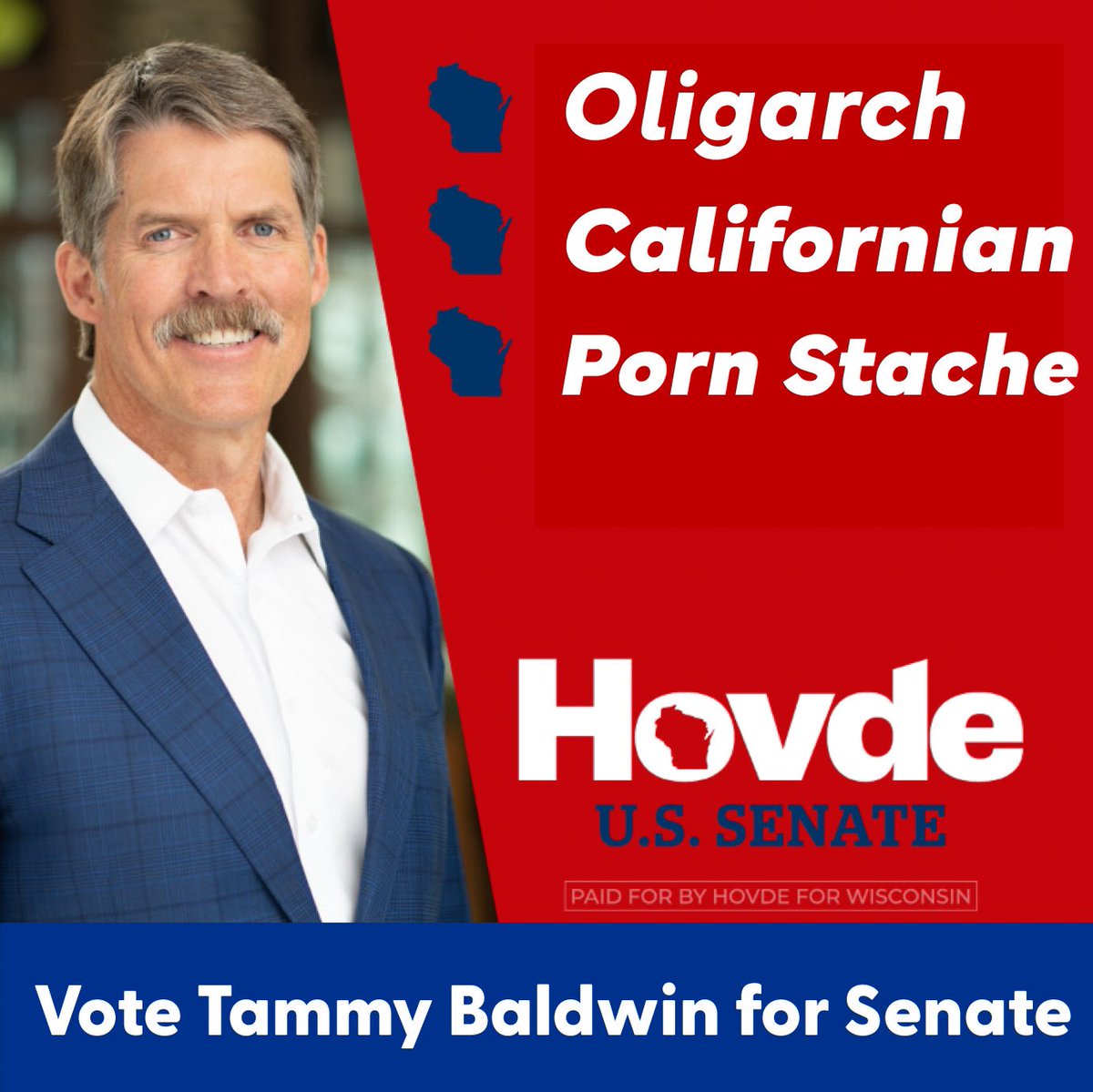 NickKave's tweet photo. @HeartlandSignal I see the California Oligarch dressed down for the event to look like a regular dude. Too bad the glare off his gold Rolex is blinding everyone around him.
And that 70’s porn stache  Ugh‼️
Hovde is Dr Oz minus the “charisma” https://t.co/1CfsWNqqAy