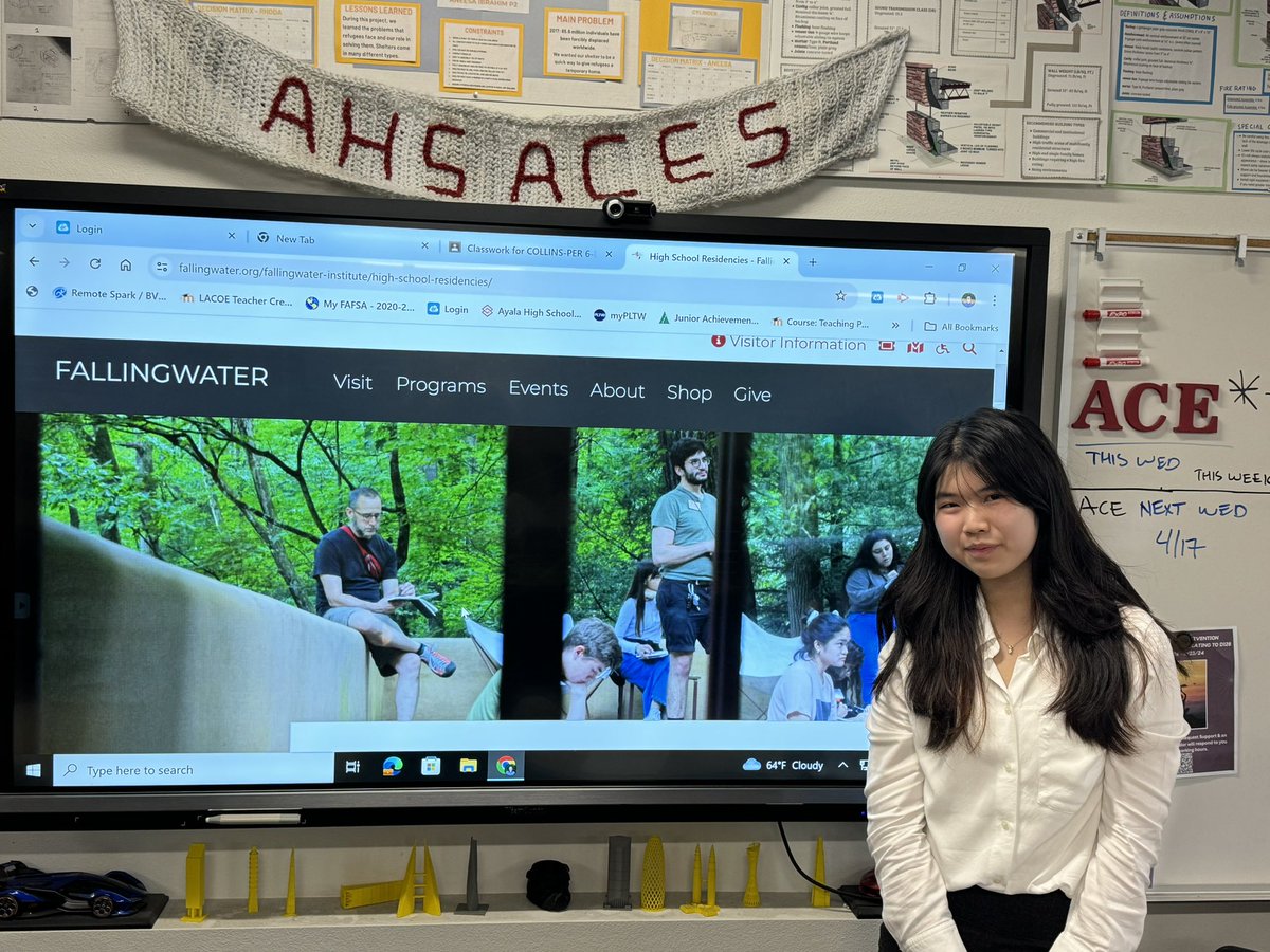 Congrats to first year Ayala HS, ACE Mentorship student, Madeline Khoo (11th) on her FULL SCHOLARSHIP to attend the Fallingwater Institute’s High School Residency this summer in partnership with @ACE_Mentorship. @BaldyViewROP @ChinoValleyUSD @CaliforniaCTE @SBCountySchools