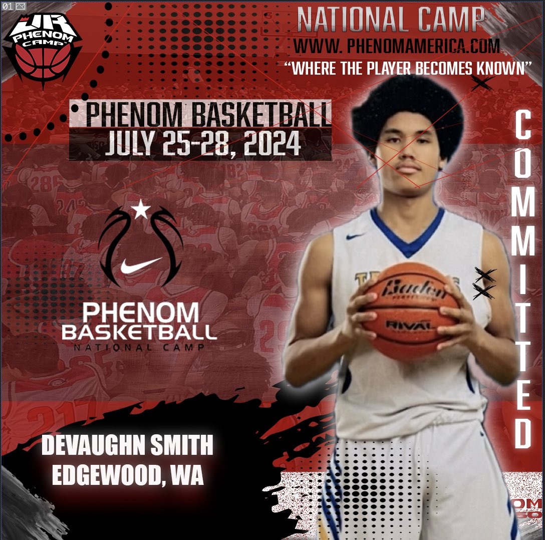 Phenom Basketball is excited to announce that Devaughn Smith from Edgewood, Washington will be attending the 2024 Phenom National Camp in Orange County, California on July 25-28!
.
.
#wheretheplayerbecomesknown
#PhenomAmerica #PhenomNationalCamp #Phenom150 #jrphenomcamp