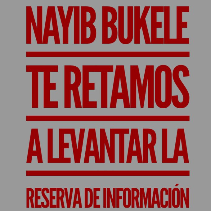 mariavelez64340's tweet photo. #HastaCuandoSV “El que nada debe, nada teme” dicen a cada rato los de @nuevasideas
Si #bukeledictador y sus funcionarios no deben nada, entonces que levanten todas las reservas de información.#ElSalvador https://t.co/AOhJKxPuNE