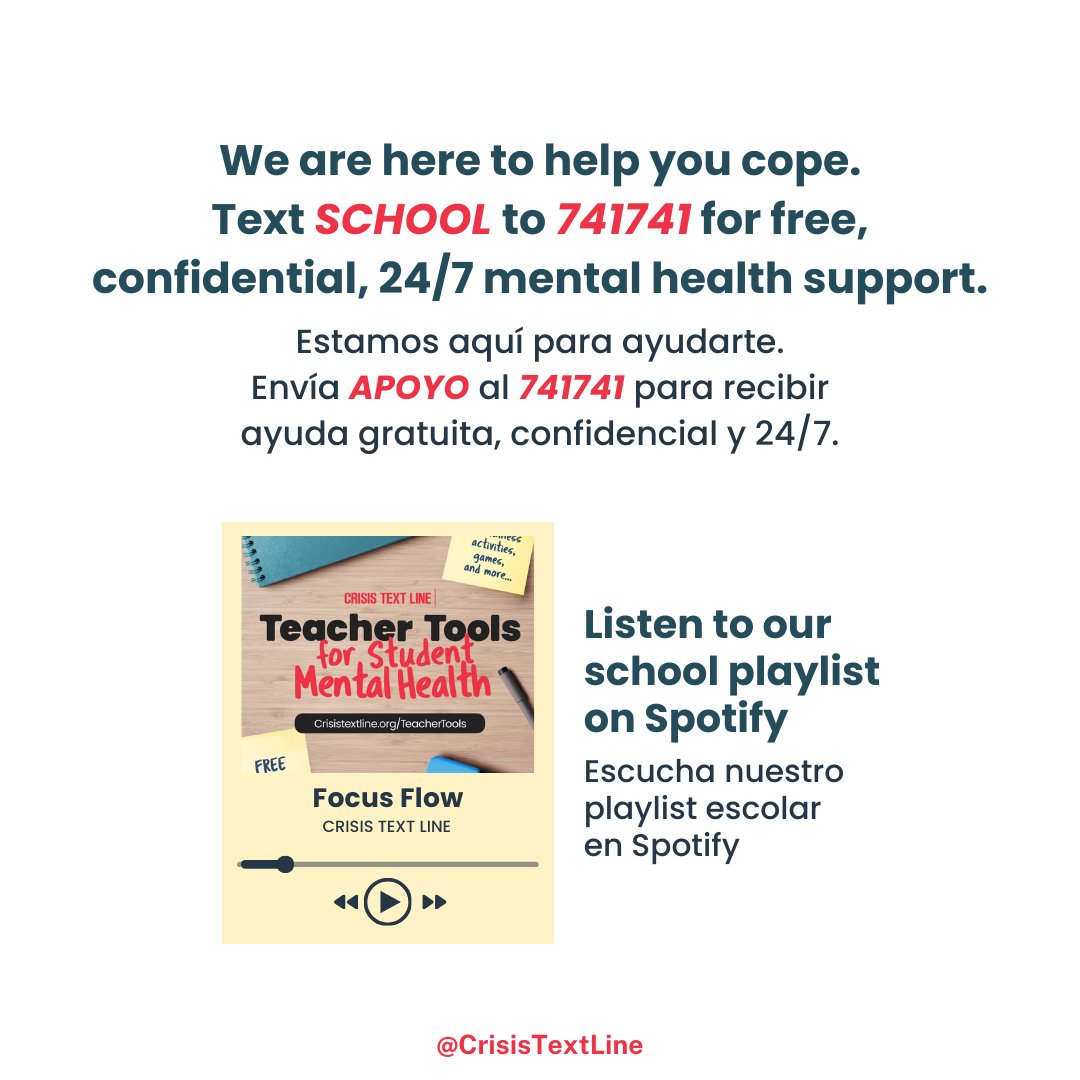 Unlock the power of music! 🎶 Discover how music isn't just background noise, it's a powerful tool for coping. Text SCHOOL to 741741 for free, confidential, 24/7 mental health support. Listen to our uplifting school playlist on Spotify here 👇 crisistextline741741.com/3UdW8fN