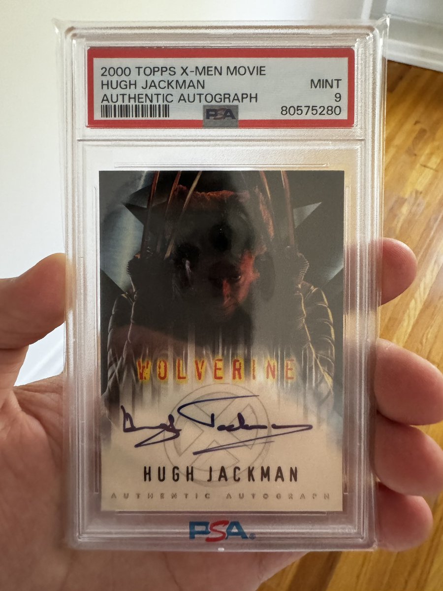 @TGNCards Deadpool and Wolverine coming out in July so here’s your chance to get the Original X Men Hugh Jackman Auto from the year 2000 !! In a PSA 9! This is the first MCU Marvel Character basically since he’s officially in the MCU. So Rookie Wolverine Auto 💎 24 years old ! $3000 OBO