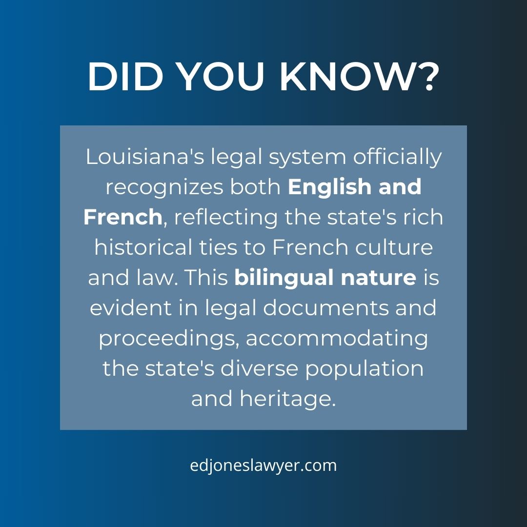 Did you know?

From legal documents to court proceedings, this bilingual tradition reflects the state's rich history and diverse population.

#LouisianaLaw #BilingualSystem #CulturalHeritage