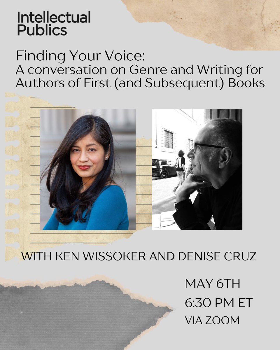 Join us for our last talk of the season! Finding Your Voice: With Ken Wissoker and Denise Cruz May 6th 6:30-8:00 pm ET | Online @GC_CUNY @kwissoker RSVP: gc-cuny-edu.zoom.us/webinar/regist…