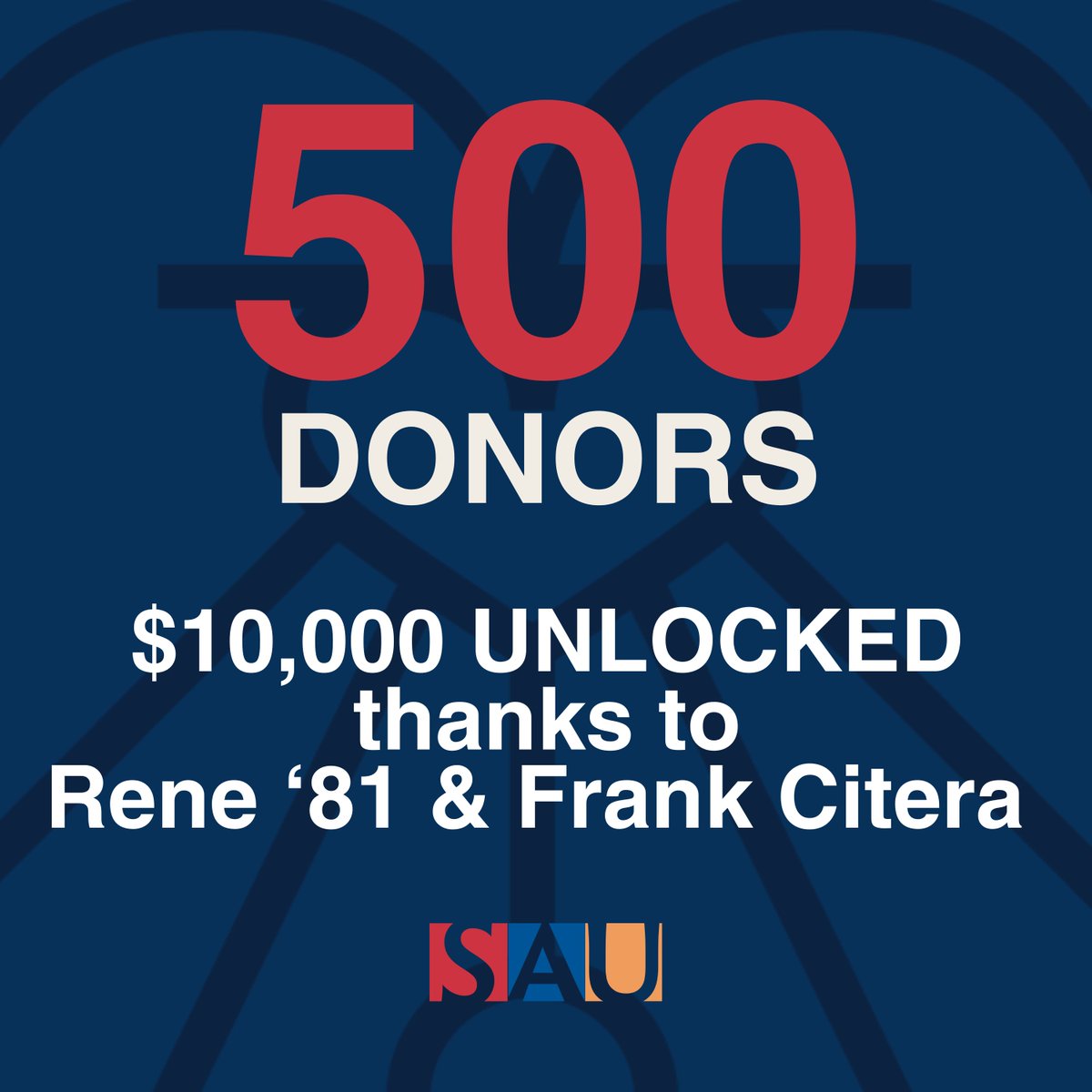 ambrosealumni's tweet photo. Excellent News! $10,000 towards our goal thanks to everyone who is giving back to SAU today. If you haven't made a gift, there's still time to be part of the Day of Giving. Be counted: https://t.co/ZaBxIV5u1T https://t.co/qcXrT2ay7n
