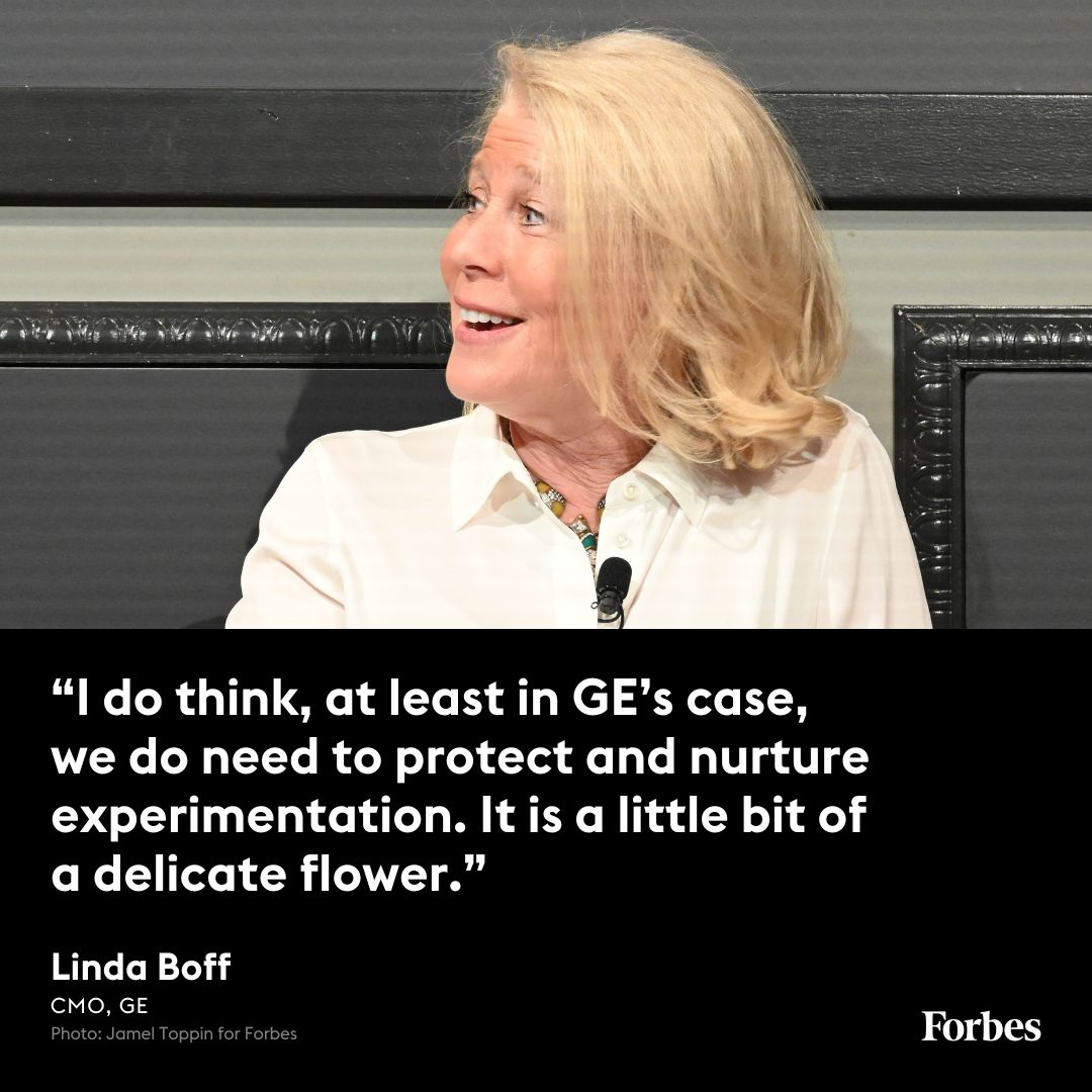 .@lindaboff, CMO at GE, spoke about experimentation at the Forbes Entrepreneurial CMO 50 Celebration. #ForbesCMO trib.al/iYHf7db