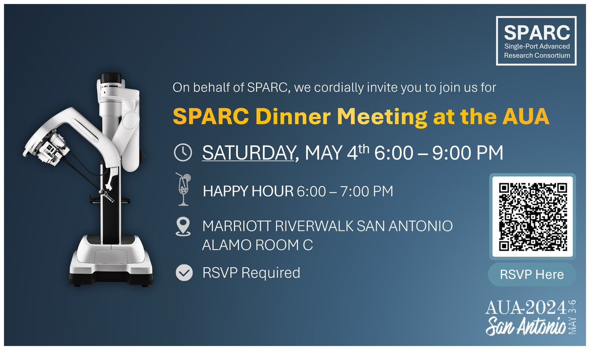 Interested in SP? Register for the 5th annual #SPARC Single Port Research Consortium for the latest techniques and clinical outcomes. @NYCRoboticTeam @mdstifelman @RoboticsUrology @SimoneCrivella2 @RoboDocX @RyanNelson762 @CraigRogersMD @Dr_Jen_Linehan @lee_c_zhao @drjkaouk