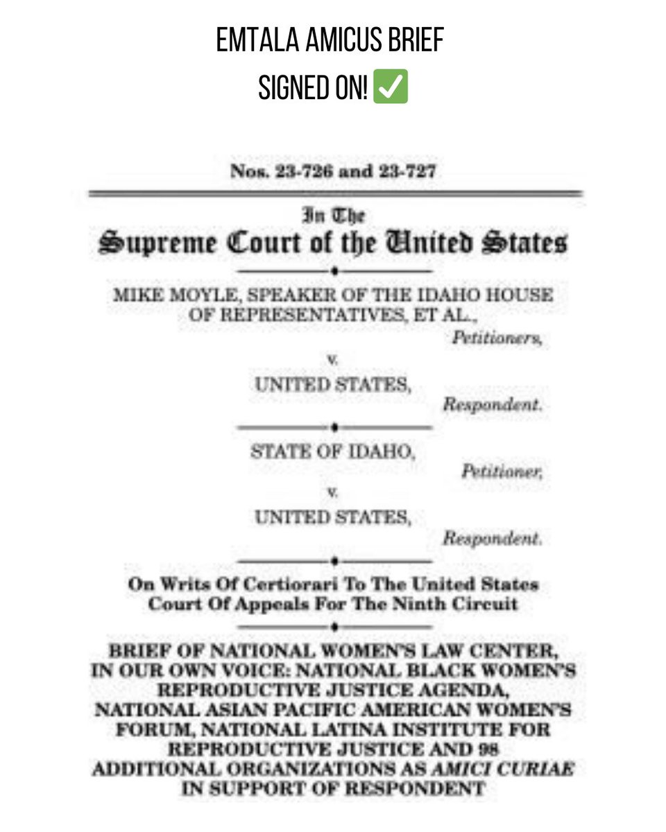 We joined other national orgs in signing an amicus brief which offers SCOTUS context when it hears Idaho V. United States tomorrow! The weight of EMTALA, which provides emergency stabilizing care for pregnant patients, is the focus. Read more here: bit.ly/TWP-amicus-bri…