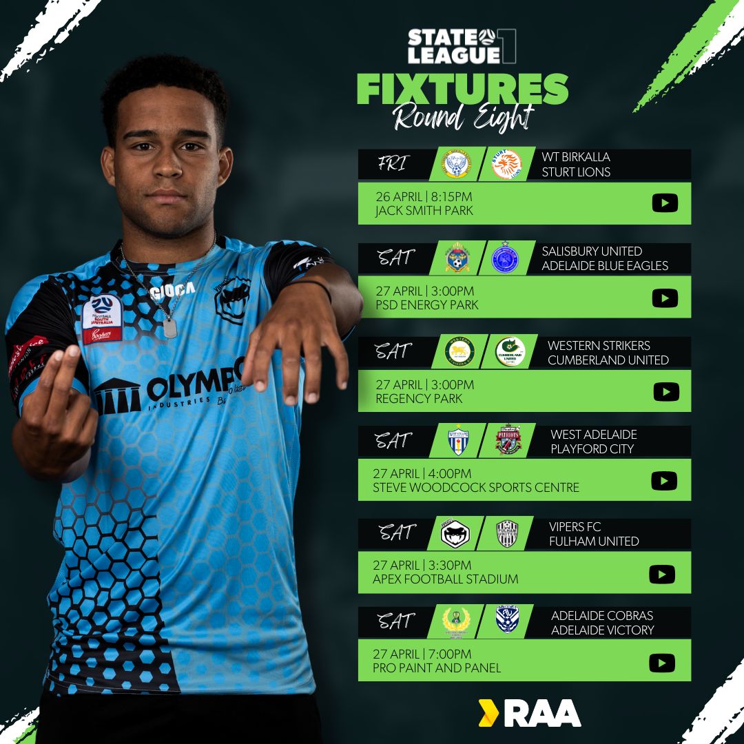 FSALeagues's tweet photo. As the weather starts to cool down, the season is starting to really heat up π₯
Here are your Men's Round 8 Fixtures!
#RAANPLSA #StateLeague1 #StateLeague2 https://t.co/gEQLe48kk1