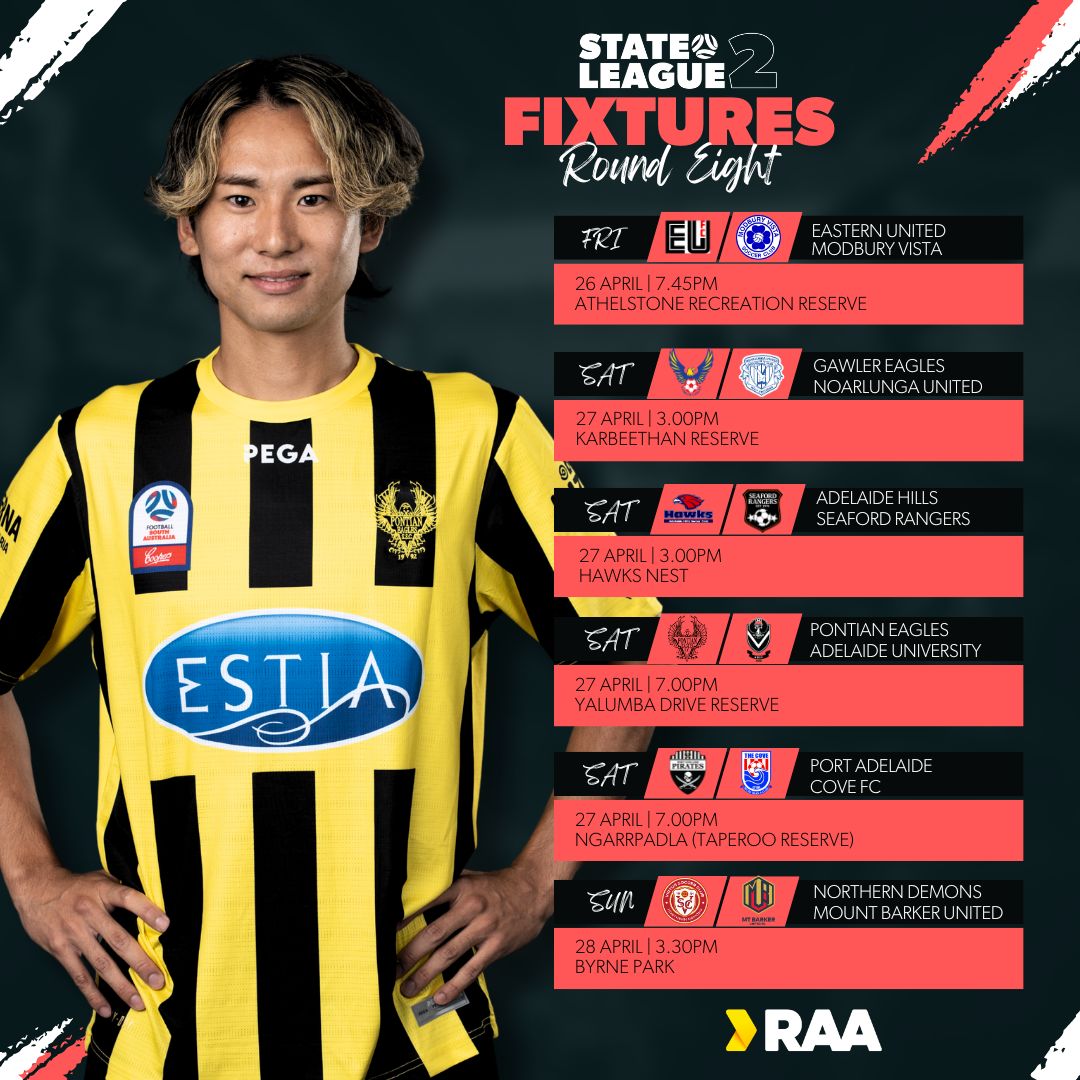 FSALeagues's tweet photo. As the weather starts to cool down, the season is starting to really heat up π₯
Here are your Men's Round 8 Fixtures!
#RAANPLSA #StateLeague1 #StateLeague2 https://t.co/gEQLe48kk1