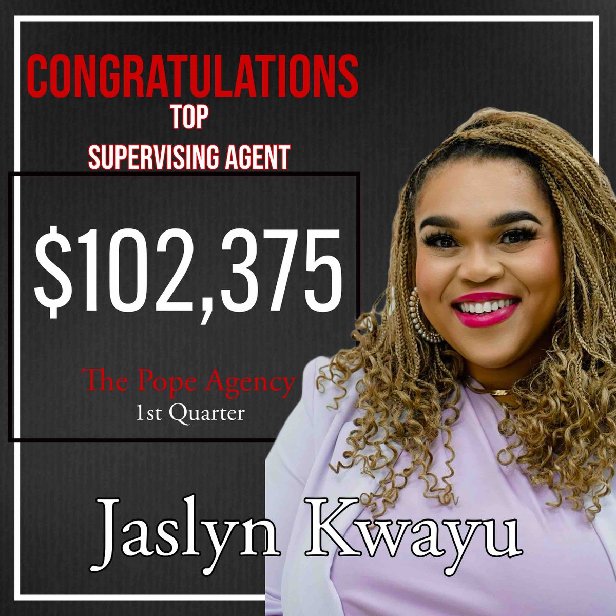 GLpopeagency's tweet photo. Now a congratulations to our 1st quarter TOP PERFORMERS!!👏🏼👏🏼👏🏼

Top Producer Jaslyn Kwayu 
Top SA Jaslyn Kwayu
Top GA Gabe Martinez 
Top AD Jeff Marshall

Phenomenal work in Q1 you guys!! 

Time to own it in Q2!🌎🌎🌎 https://t.co/259DAMn1n3