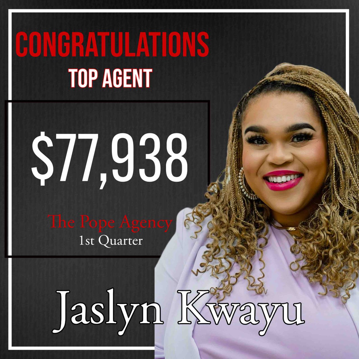 GLpopeagency's tweet photo. Now a congratulations to our 1st quarter TOP PERFORMERS!!👏🏼👏🏼👏🏼

Top Producer Jaslyn Kwayu 
Top SA Jaslyn Kwayu
Top GA Gabe Martinez 
Top AD Jeff Marshall

Phenomenal work in Q1 you guys!! 

Time to own it in Q2!🌎🌎🌎 https://t.co/259DAMn1n3