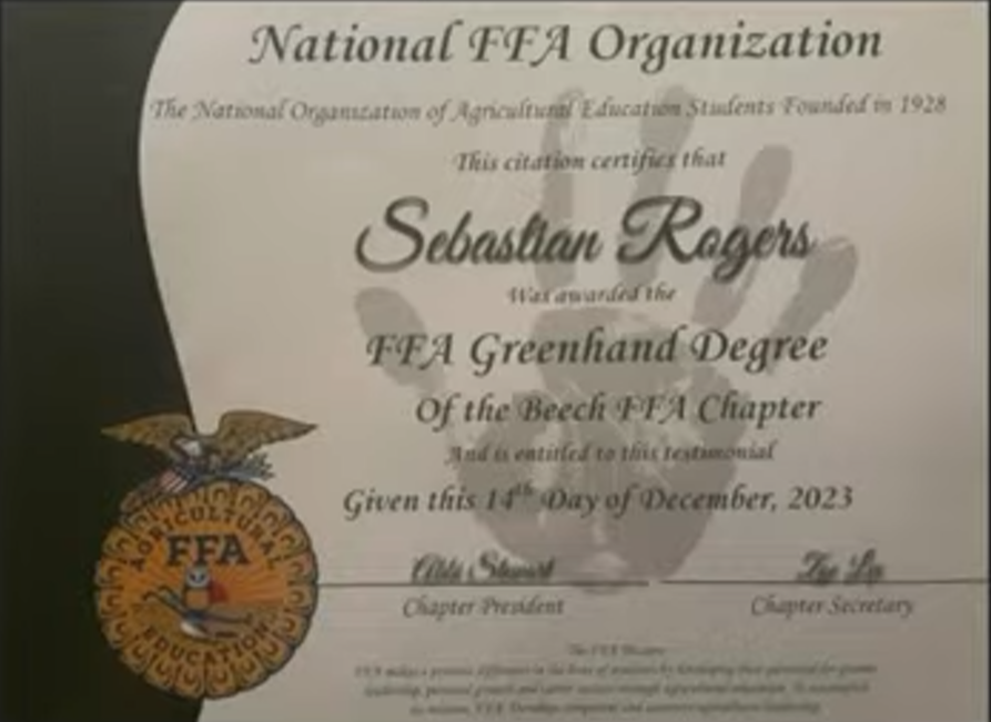 This was the FFA degree that they passed to #SethRogers #SebastianRogers dad at the last vigil for completing his online course. I hope he gets to frame it.
