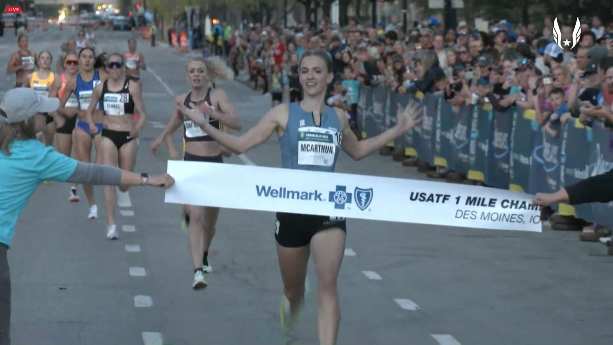 Rachel McArthur is on a roll! She wins the USATF 1 Mile Championships in 4:32.20. Anna Camp Bennett takes second in 4:33.67.