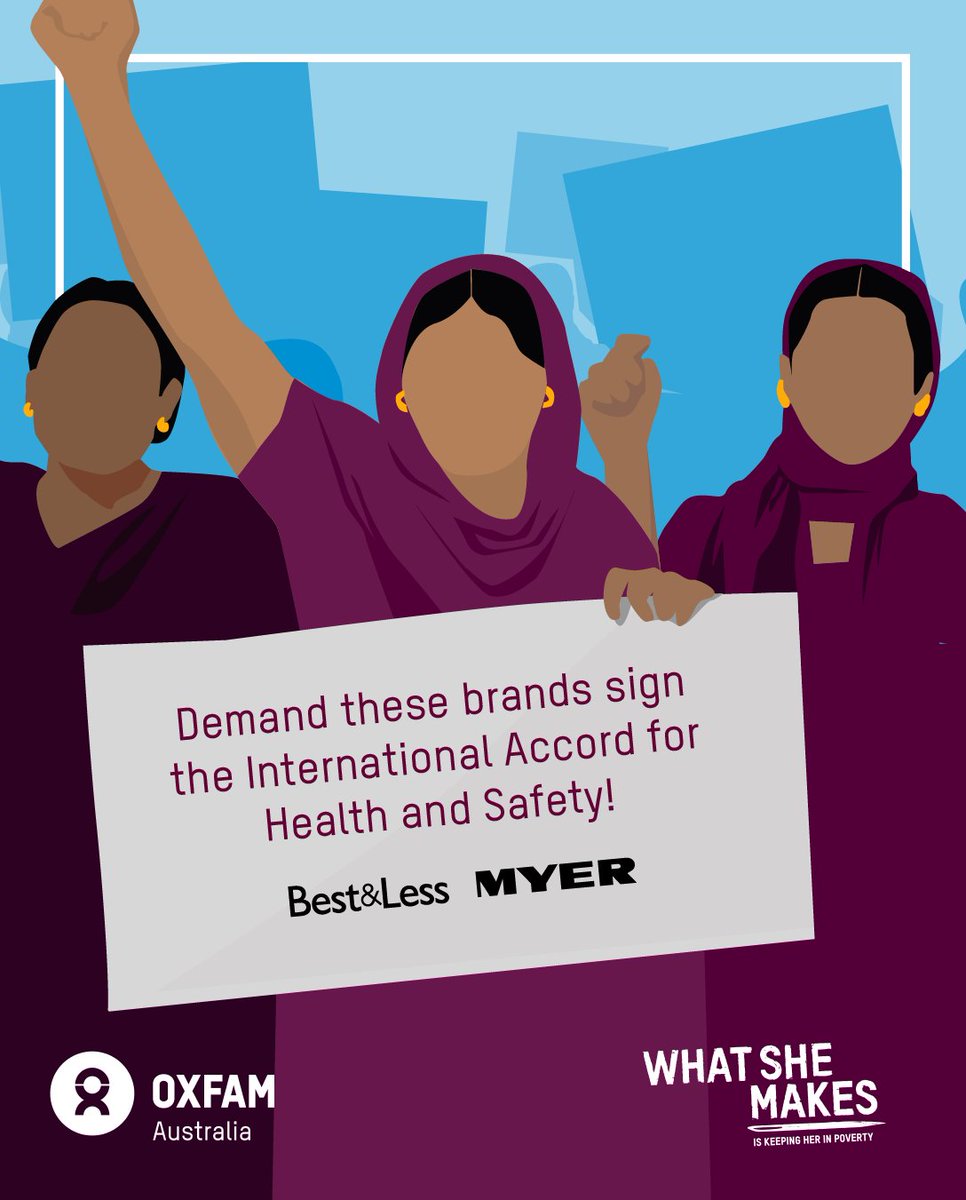 11 years post #RanaPlaza, the battle for garment worker safety rages on. Best&Less and Myer are STILL putting their garment workers at risk in unsafe factories by refusing to sign the International Accord for Health Safety. 📱 Share & tag @bestandless @myer to take action!