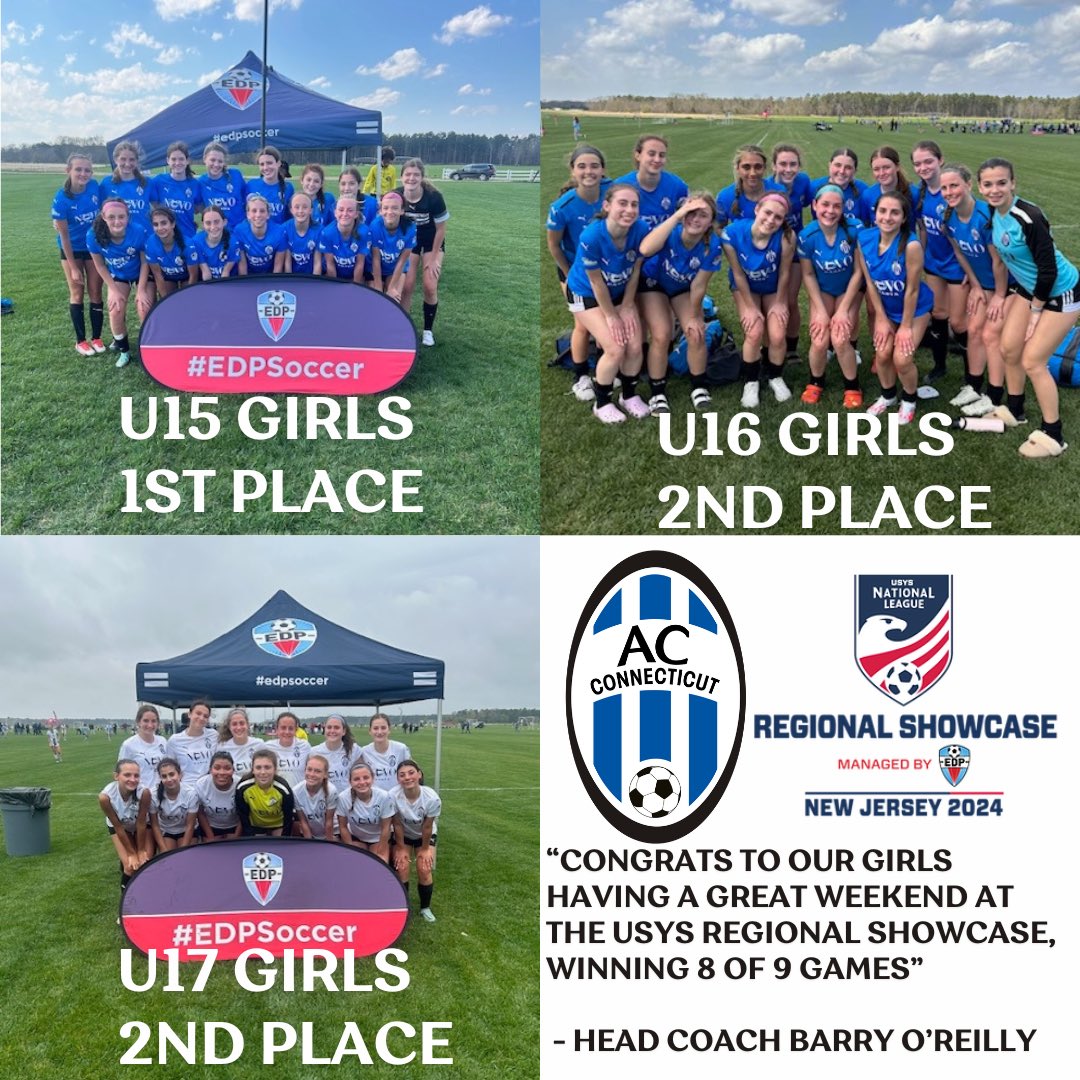 Congratulations to our U15, U16 & U17 @USYouthSoccer National League girls for their great performances at the USYS Regional Showcase in New Jersey this past weekend. 🔵👏⚪️ #ACC | #Path2Pro | #USYS | #Tournament | @EDPsoccer