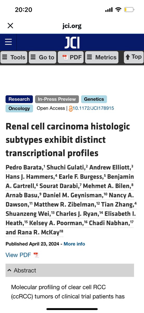 Happy to share our work on transcriptomic profiles in RCC - 2 years later we can see the is come to live just in time to honor our senior author and Chris Wood rising star awardee @DrRanaMcKay!! jci.org/articles/view/… Amazing group @ShuchiGulati @TiansterZhang @chadinabhan