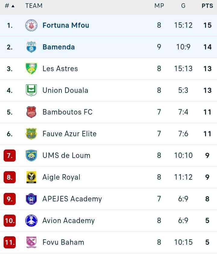 Our 2-1 win over AS Fortuna takes us to 14 Points after 9 games played and 2nd on the log table. One more match to go against Fauve Azur Élite. PWD rising to fall no more. Good job #pwdbamenda #AbakwaBoys #PlayOffDown