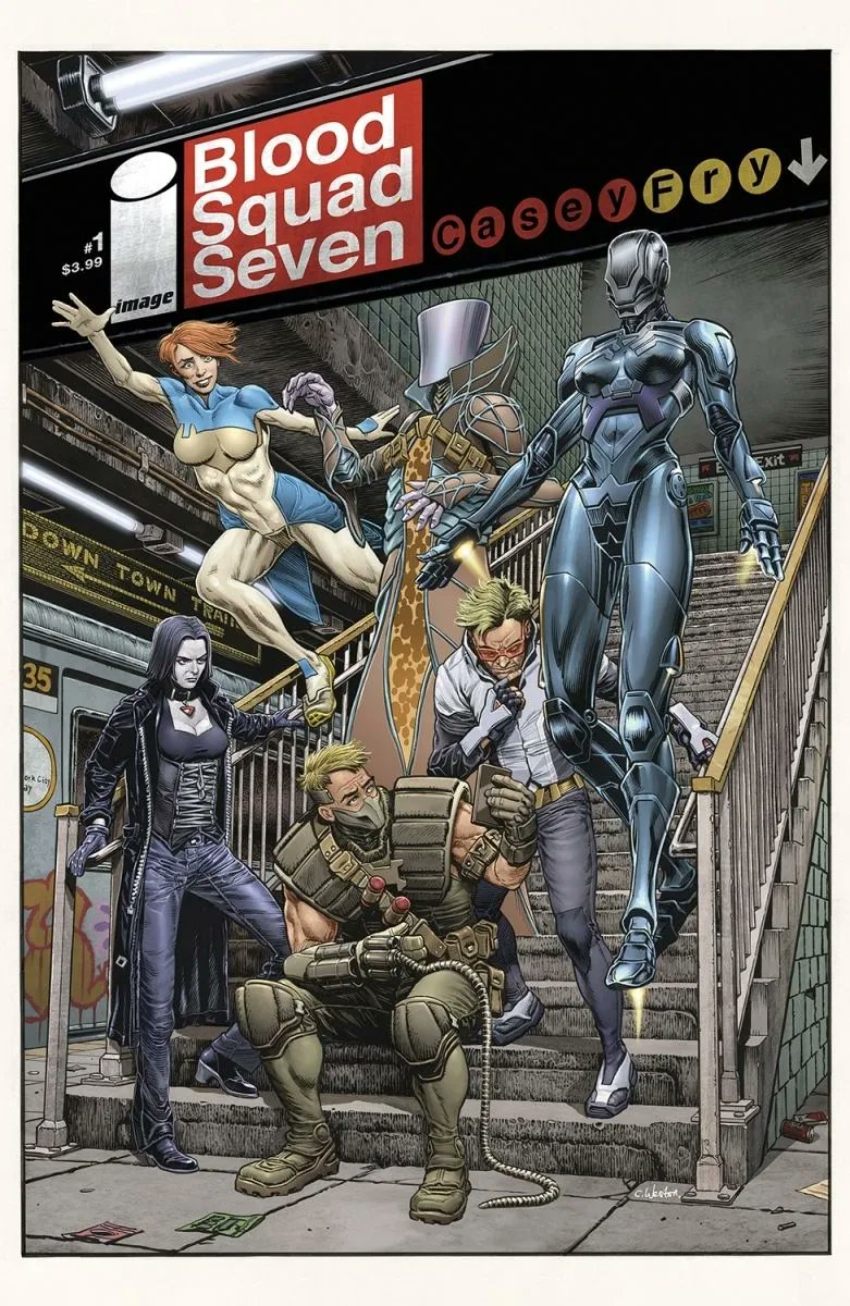 Forgot to say: Image has a new comic coming out called 'Blood Squad Seven', which deconstructs 90s heroes. Guess who did a variant cover? Only bloody me!