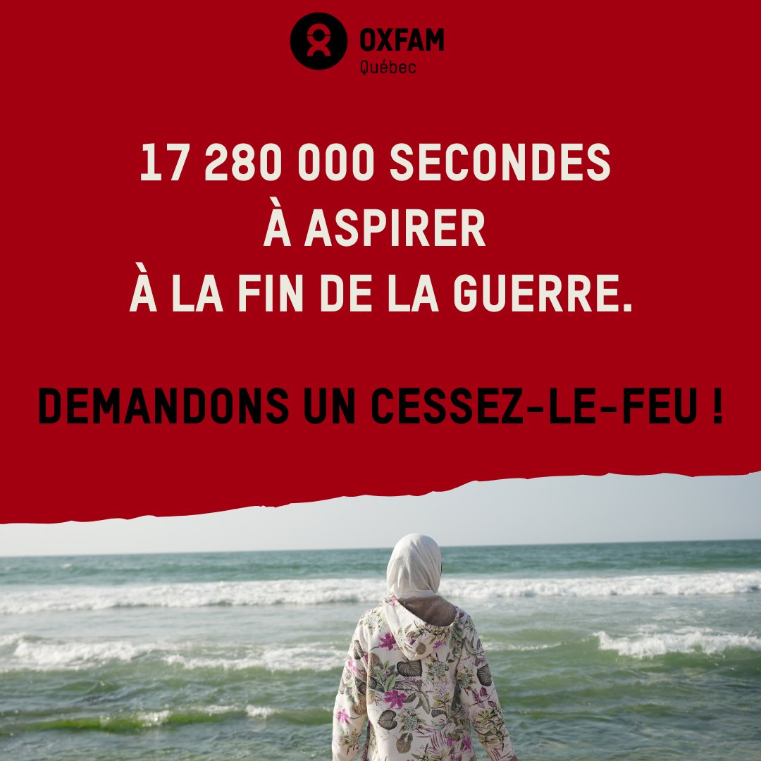 #Gaza | 200 jours d'agonie et de crise. 200 jours de vies humaines perdues, de déplacements forcés et de dévastation. Le Canada et le monde doivent continuer d'exiger un #Cessezlefeu immédiat et la suspension du transfert d'armes. Signez notre pétition 👉 tinyurl.com/487pbtvn