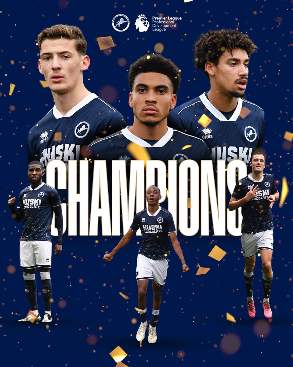 MillwallAcademy's tweet photo. 🏆 𝐂𝐇𝐀𝐌𝐏𝐈𝐎𝐍𝐒 🏆

The Lions’ draw earlier today, coupled with QPR’s defeat tonight, means back-to-back Professional Development League South titles for #Millwall’s Under 21s!

Congratulations, lads! https://t.co/0CDrX1l4Yu