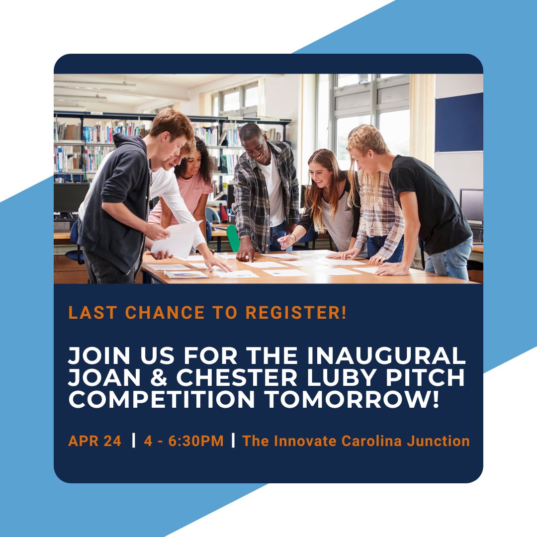 Join us tomorrow for the inaugural Joan & Chester Luby Pitch Competition at UNC-Chapel Hill! Organized by the 1789 Student Venture Fund, the competition brings together student teams to show their innovative business concepts. Register at the link in the bio. #innovationmatters