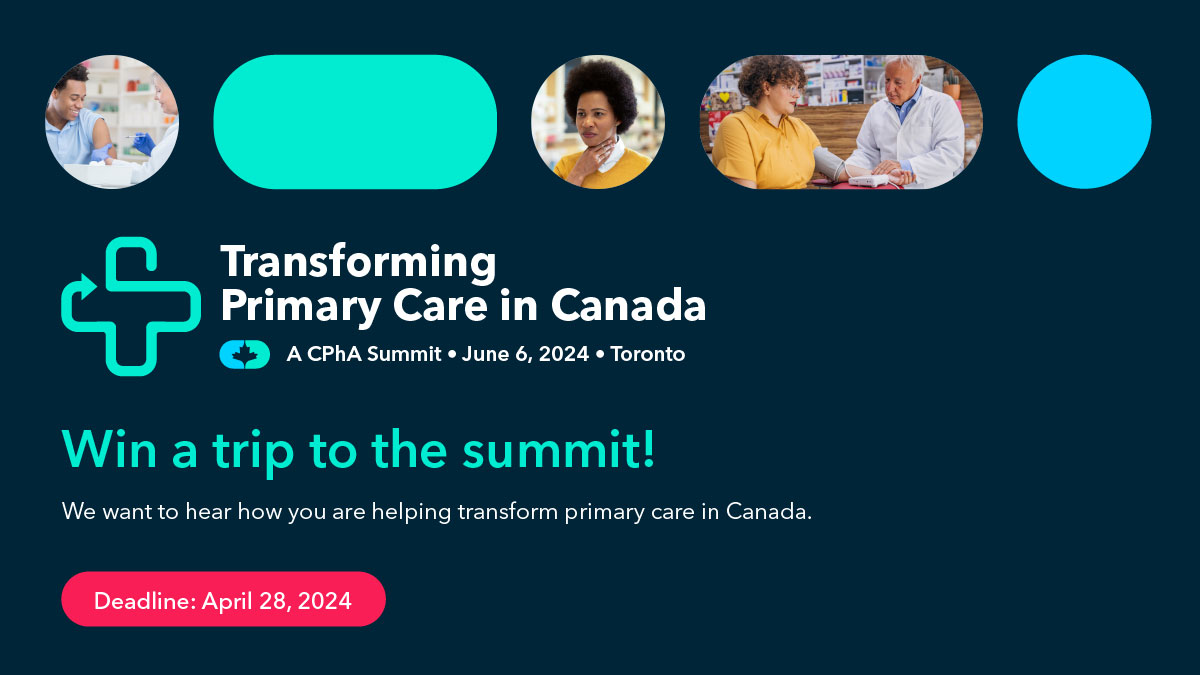 #Pharmacists and #pharmacy students in Canada: Tell us about how you provide primary care services in your community, and you could win a trip to our national summit this June! Send us your submission by April 28! Learn more: ow.ly/C5MV50RmwN6