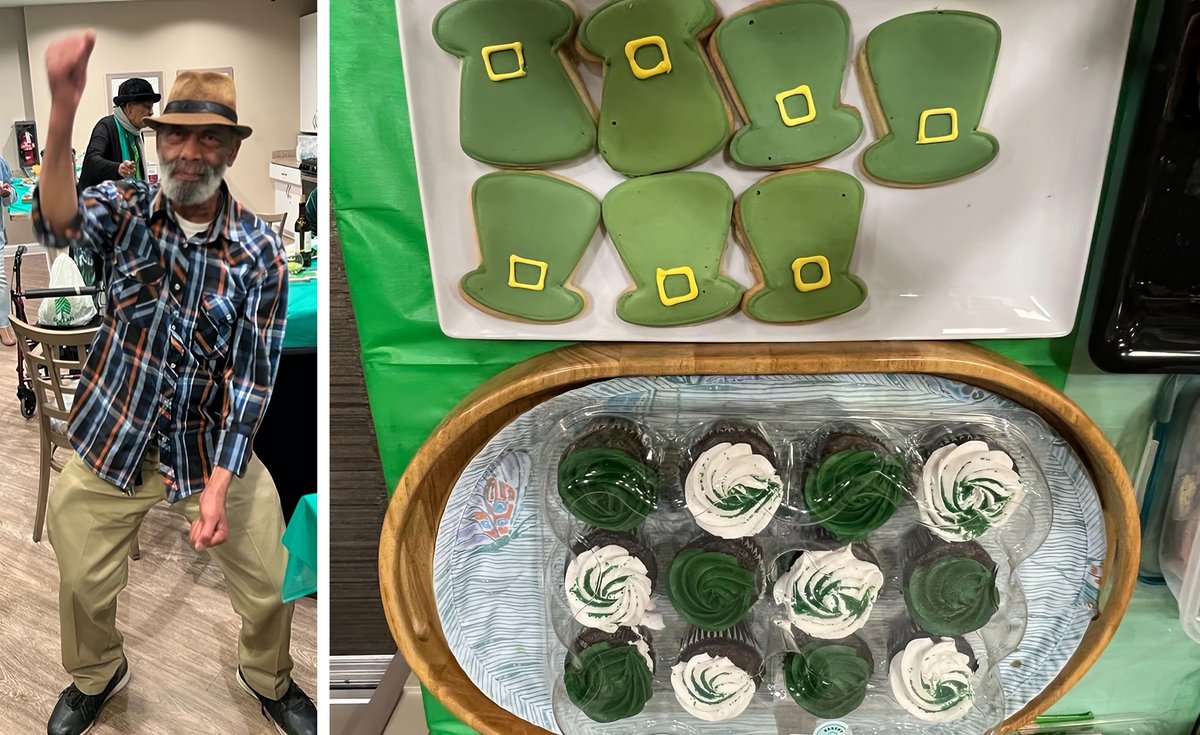engageforlife's tweet photo. Several of our communities celebrated St. Patrick’s Day with tasty treats, music and dancing, and holiday craft-making. Here are photos from North Hollywood Senior Arts Colony, Olivera, and Magnolia@ 9th. #ChangingAging #CreativeAging #CreatingCommunity @LACountyArts @Culture_LA https://t.co/jhBed7Nh0Y