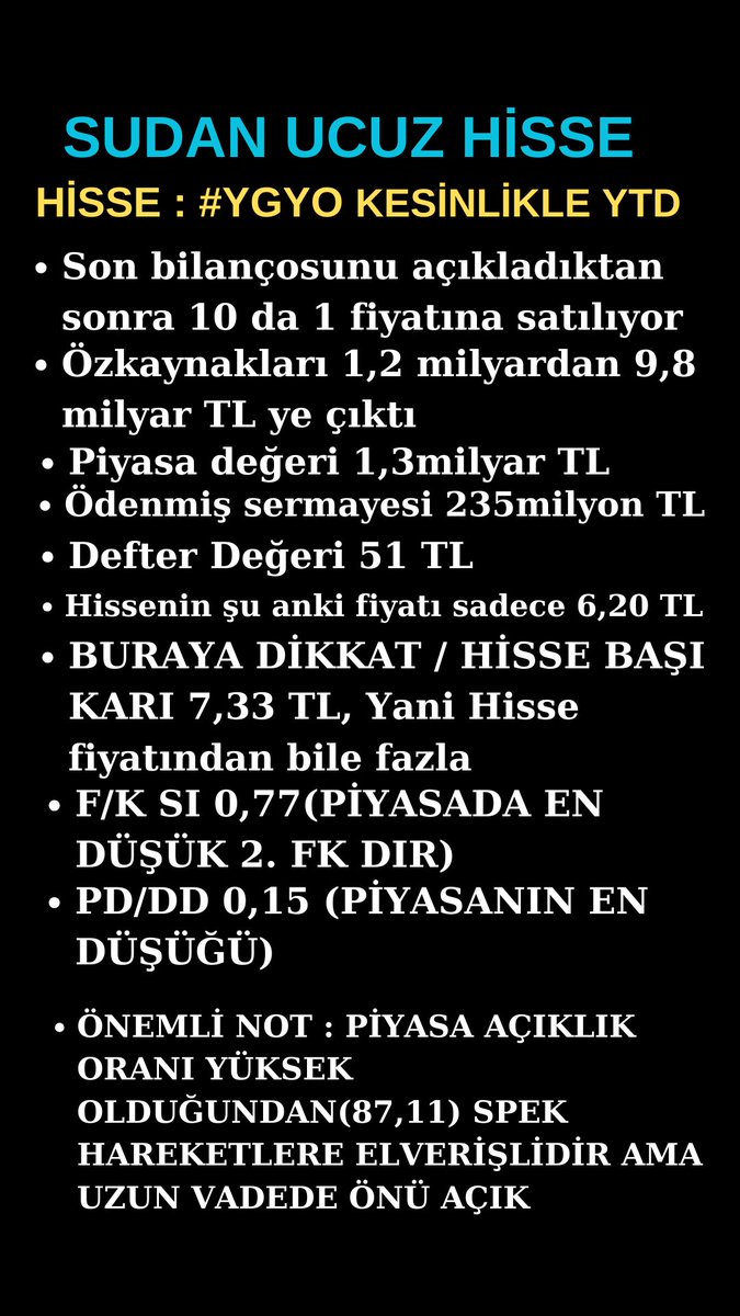 Sudan Ucuz Hisse, Kesinlikle ytd, benzer içerikler için takipte kalın #ygyo #BorsaIstanbul #borsa #xu100 #bist100 #bist