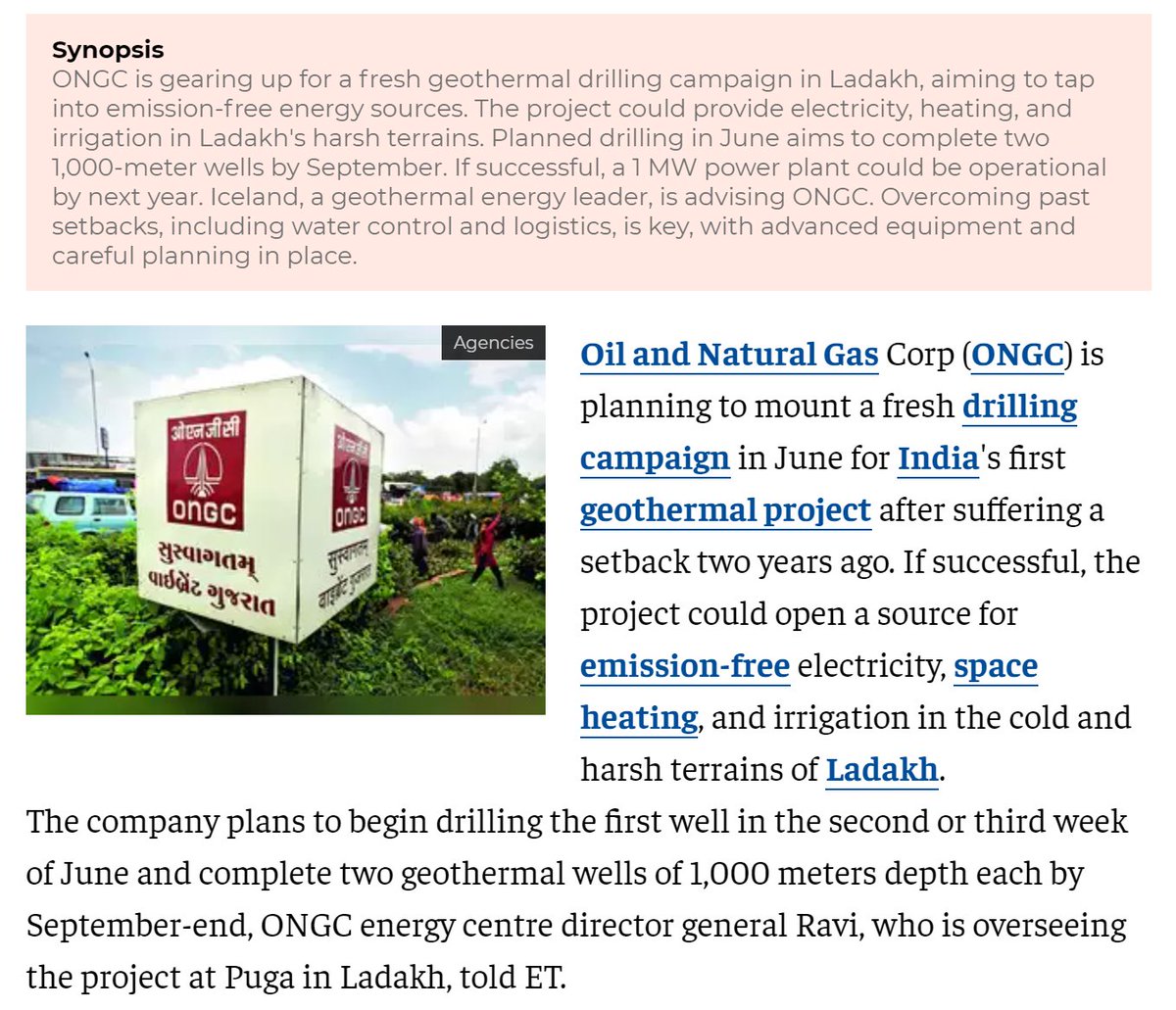 ONGC plans June drilling for India's first geothermal project in Ladakh

economictimes.indiatimes.com/industry/energ…