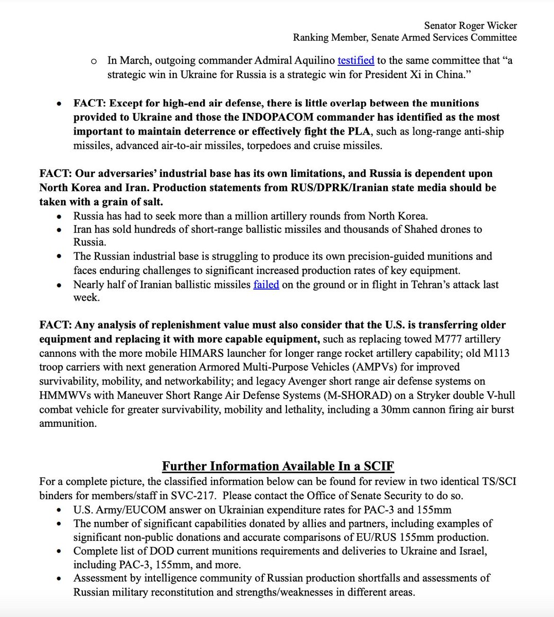 Memo being sent around to Senate GOP offices this afternoon — a final push to get as many GOP votes as possible on final passage & taking aim at some of the arguments made in recent days by opponents of Ukraine aid.