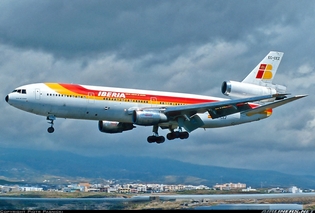 Iberia 
Douglas DC-10-30 EC-CEZ Line #150
'Costa del Azahar'
TFS/GCTS Tenerife South Airport 
March 1998
Photo credit Piotr Pasnicki 
#AvGeek #Airline #Aviation #AvGeeks #Douglas #DC10 #Iberia #TFS