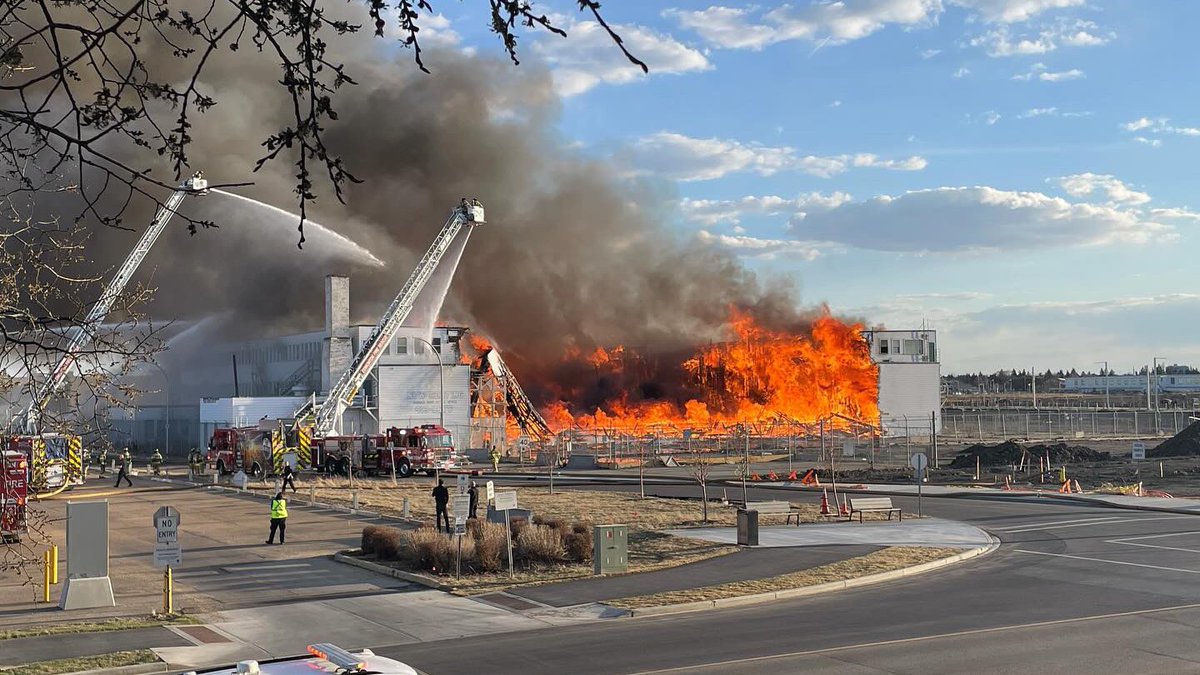 yegwave's tweet photo. Hangar fire in Edmonton being investigated as suspicious 

Hangar 11 held a unique place in history as a municipal landmark erected in 1942 by the U.S. Air Force during the Second World War era. Its distinction lay in being the only remaining structure of its kind in Western Canada