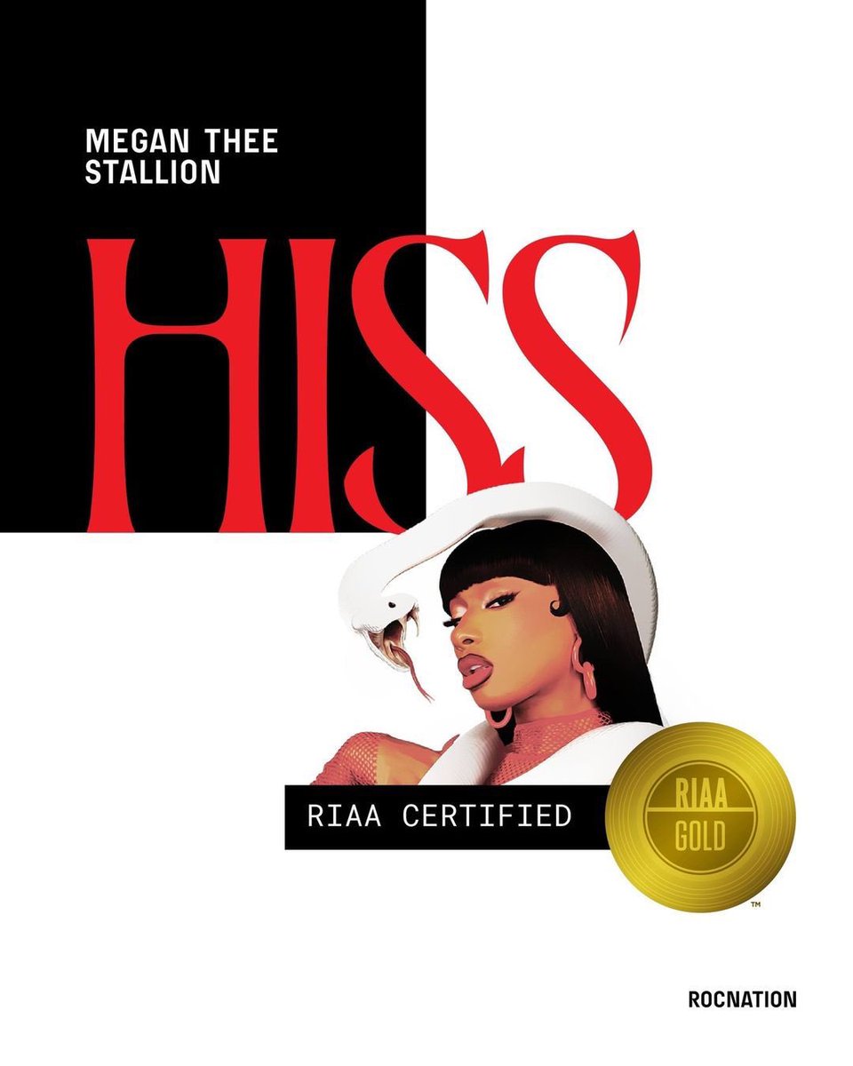 rapalert6's tweet photo. Megan thee Stallion’s “HISS” is now certified gold. 📀 https://t.co/7DSLRszwwq