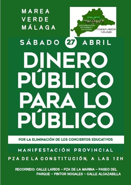 La comunidad educativa se moviliza por la Educación Pública.

Concentración y manifestaciones en diferentes provincias andaluzas a partir de mañana:

💚 24 de abril en Sevilla concentración
💚 27 de abril en Cádiz,Sevilla y Málaga manifestaciones

Dinero PÚBLICO para lo PÚBLICO.