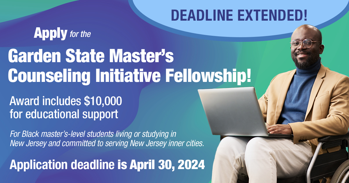 Just one week left to apply for the Garden State Master’s Counseling Initiative Fellowship! This award is designed to help expand access to counseling in New Jersey. Visit bit.ly/2024GardenState to apply by April 30. #NBCCF #NewJersey #NJ #Counseling #Scholarships