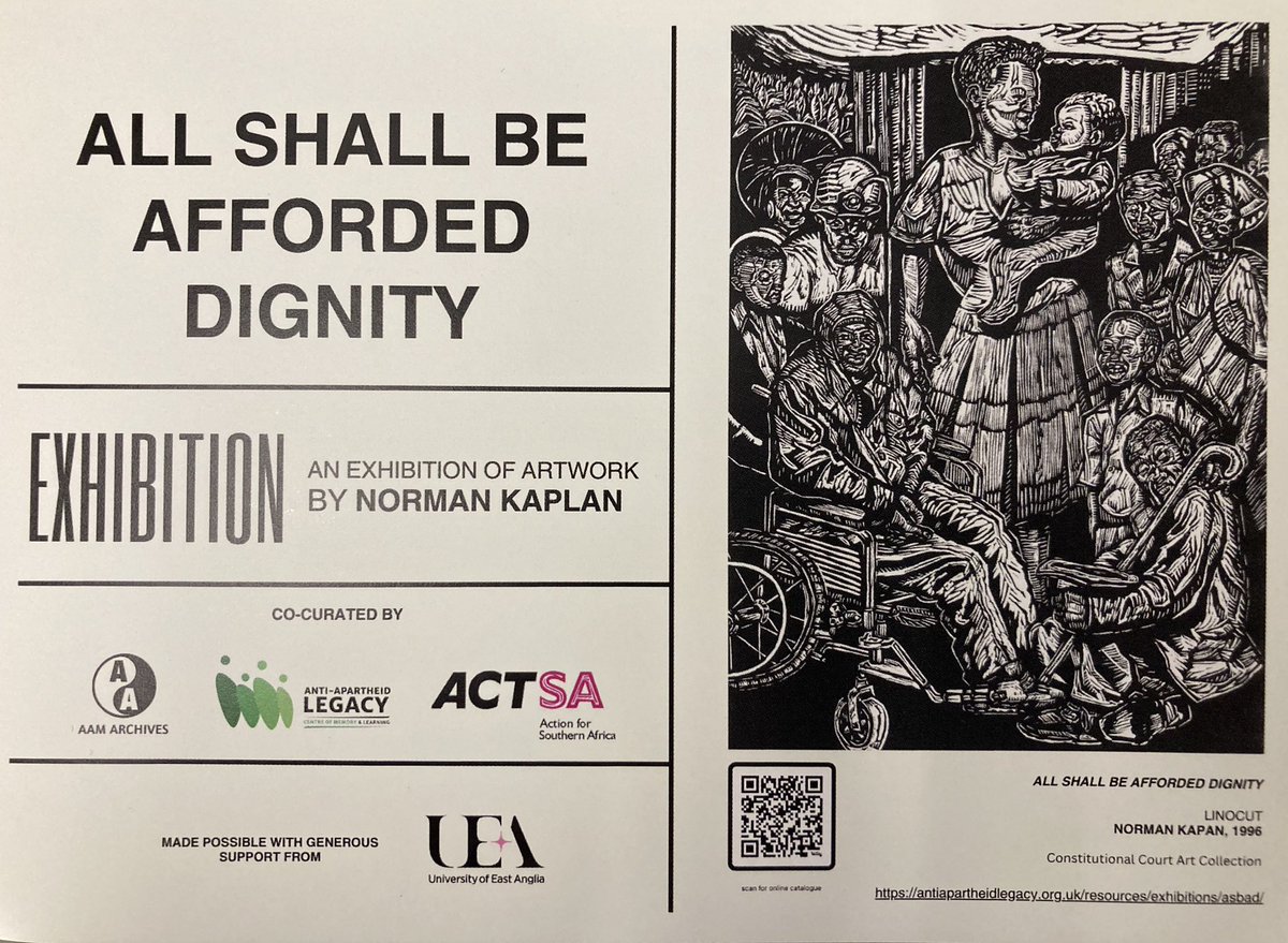 Brilliant launch event for “All Shall Be Afforded Dignity.” Displaying the anti-apartheid art of Norman Kaplan @smitf_london. Curated by @ACTSA_UK and @PentonStreetCML.