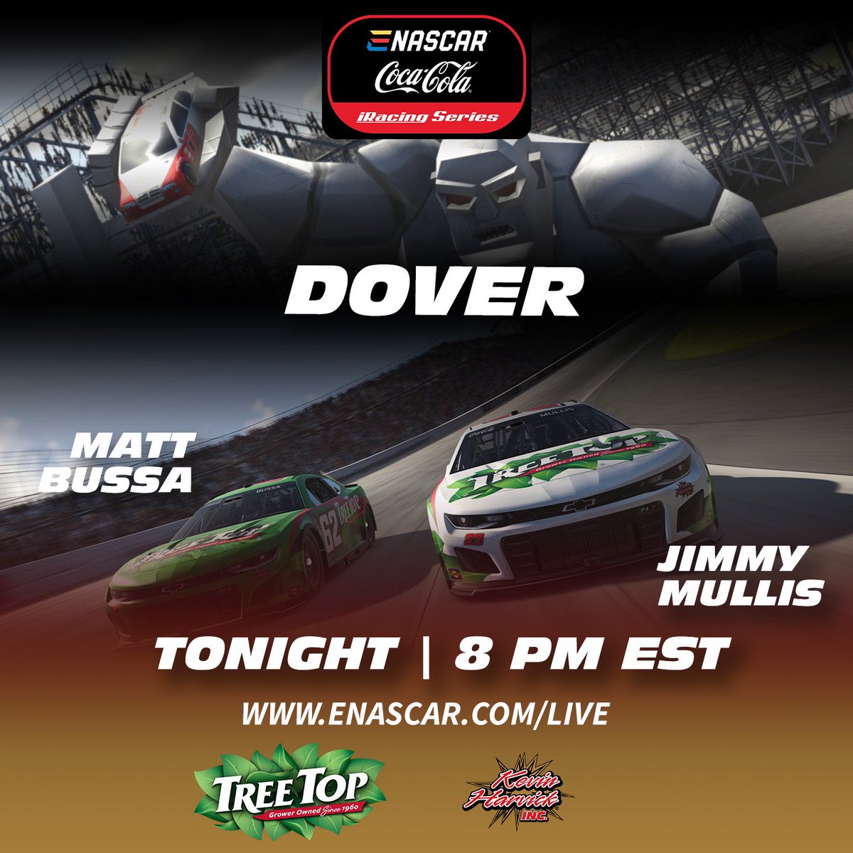 Are you ready for the @MonsterMile? It’s race day and we’re heading to the concrete oval in Dover, DE for round 6 of the @CocaCola @iRacing @ENASCARGG season! #TeamKHI | @KHI_Racing | @KHIManagement | @TreeTopInc ⏰: Race at 8 p.m. ET 💻: enascar.com/live