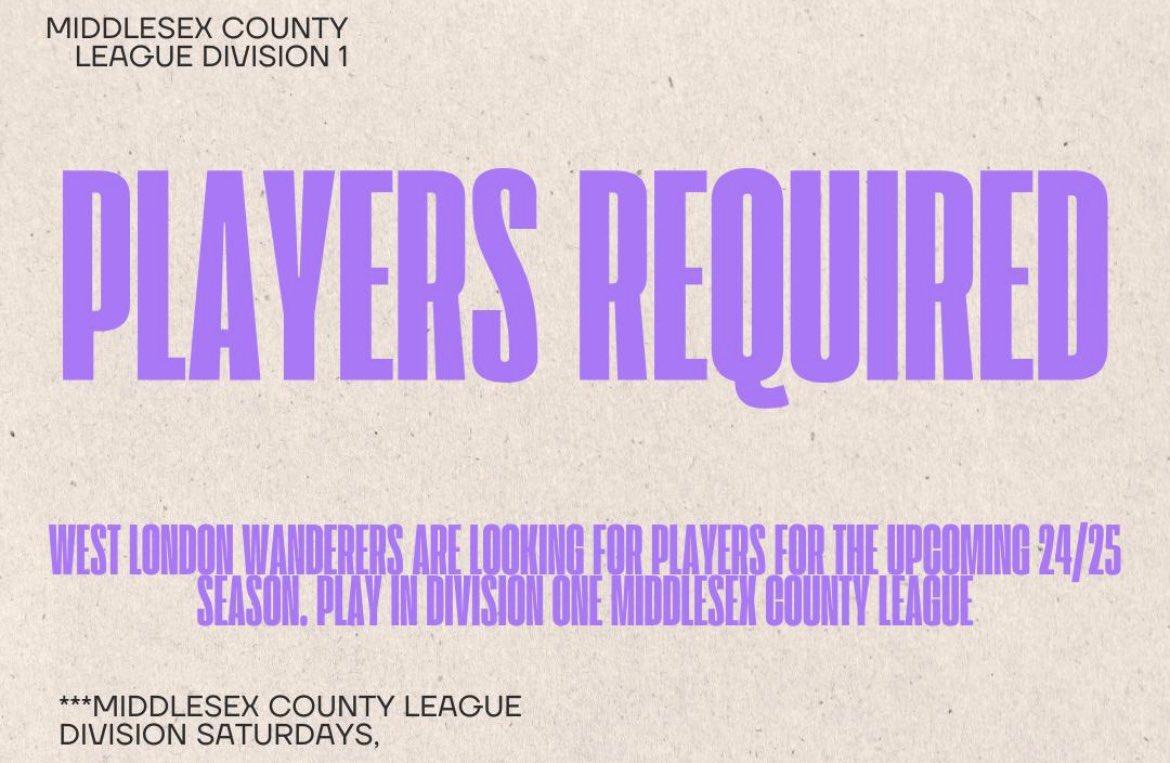 Players wanted, if you have an interest in joining a club with three promotions in four years, and wanting to build a squad to compete next year in division one, drop us follow and a message!!