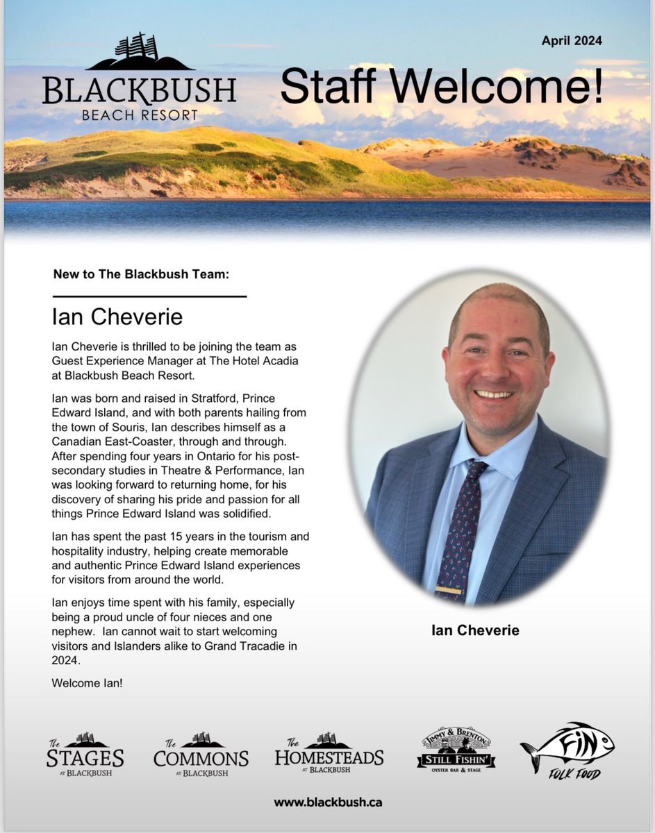 Welcome aboard Ian! 
Exciting times at APM  @APM1980 …we always love hiring new talent & investing in our Community especially at Blackbush putting PEI Tourism on the winter wonderland map @blackbushpei @InfoPEI @tourismpei